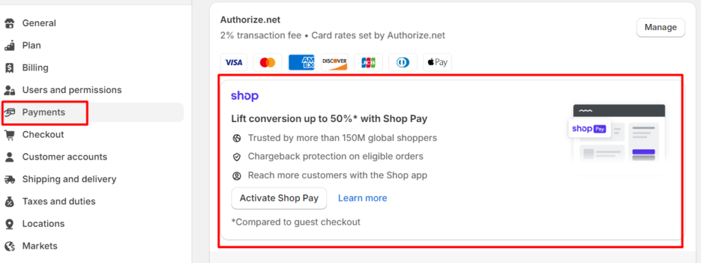 Enable Shopify Payments