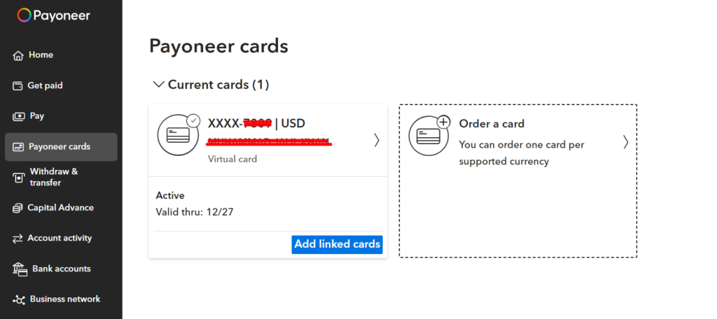 virtual card by payoneer