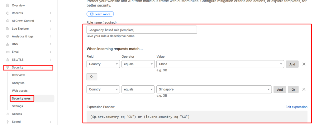 How to Block China and Singapore in Cloudflare